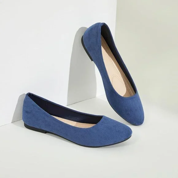Women's Navy Round Toe Flat Dressy Ballet Flats Comfortable Dress Shoes - Picture 3 of 9